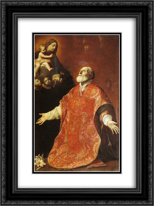 St Filippo Neri in Ecstasy 18x24 Black Ornate Wood Framed Art Print Poster with Double Matting by Reni, Guido