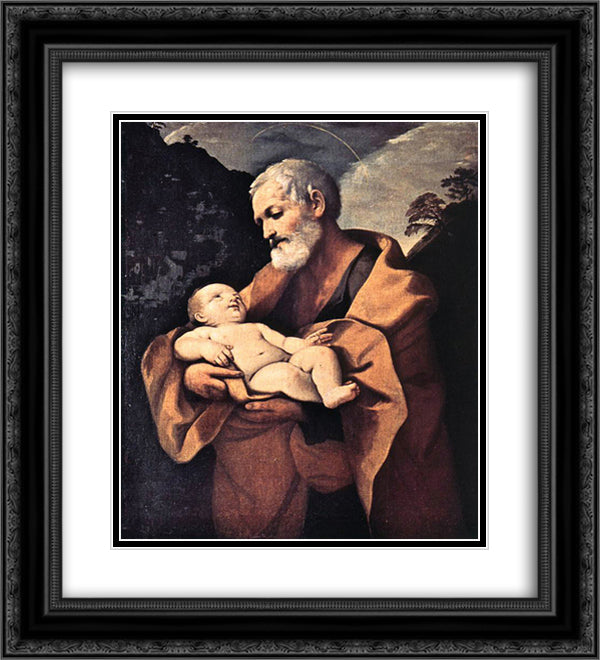 St Joseph 20x22 Black Ornate Wood Framed Art Print Poster with Double Matting by Reni, Guido