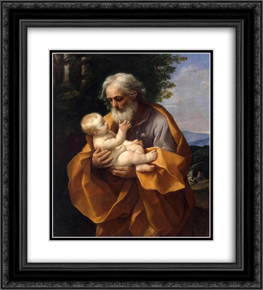 St Joseph with the Infant Jesus 20x22 Black Ornate Wood Framed Art Print Poster with Double Matting by Reni, Guido