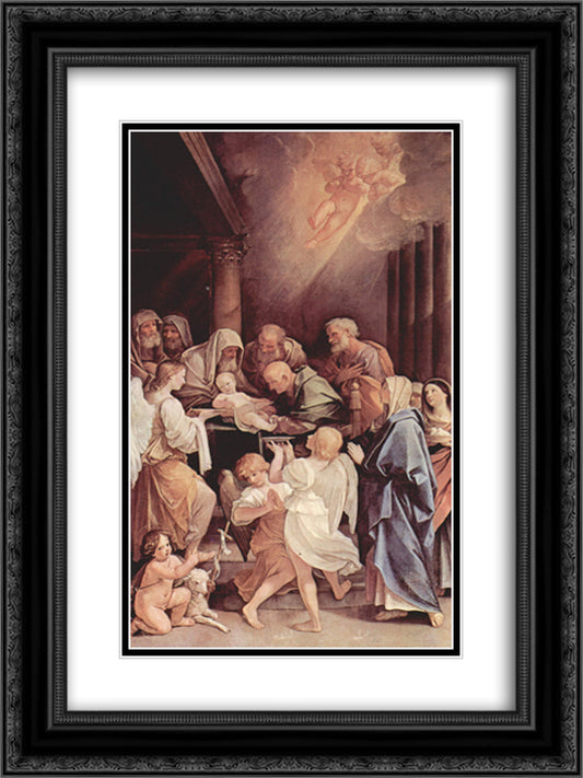 The circumcision of the Child Jesus 18x24 Black Ornate Wood Framed Art Print Poster with Double Matting by Reni, Guido