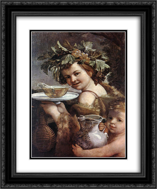 The Boy Bacchus 20x24 Black Ornate Wood Framed Art Print Poster with Double Matting by Reni, Guido