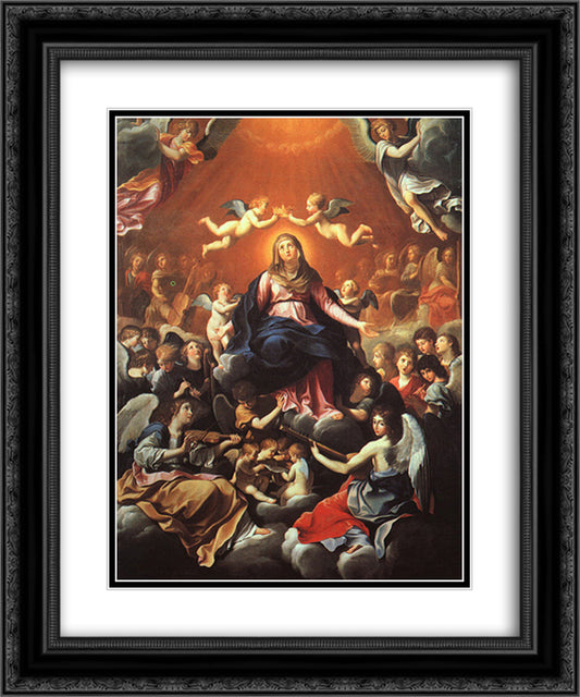 The Coronation of the Virgin 20x24 Black Ornate Wood Framed Art Print Poster with Double Matting by Reni, Guido