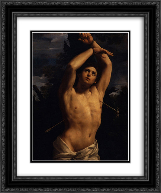 The Martyrdom of Saint Sebastian 20x24 Black Ornate Wood Framed Art Print Poster with Double Matting by Reni, Guido