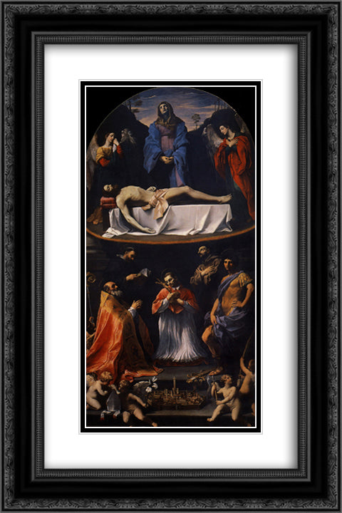 The Mendicantini Pieta 16x24 Black Ornate Wood Framed Art Print Poster with Double Matting by Reni, Guido