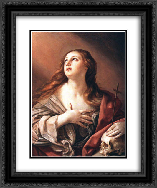 The Penitent Magdalene 20x24 Black Ornate Wood Framed Art Print Poster with Double Matting by Reni, Guido