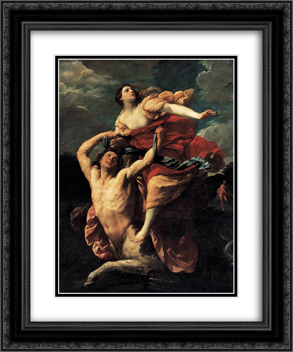 The Rape of Deianira 20x24 Black Ornate Wood Framed Art Print Poster with Double Matting by Reni, Guido