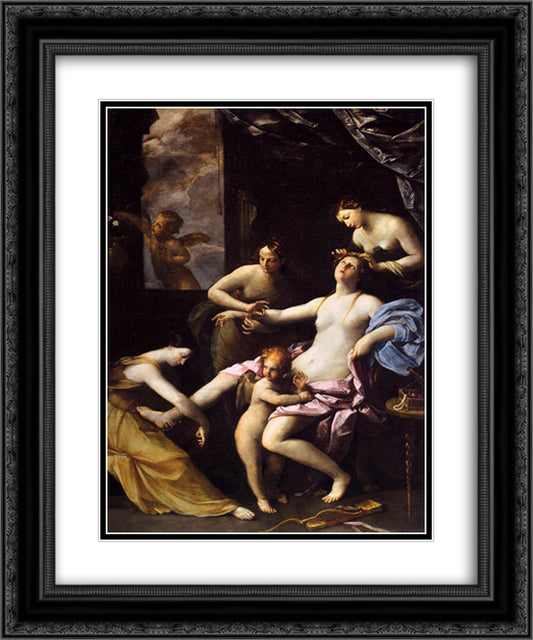 The Toilet of Venus 20x24 Black Ornate Wood Framed Art Print Poster with Double Matting by Reni, Guido