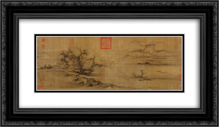 Old Trees, Level Distance 24x14 Black Ornate Wood Framed Art Print Poster with Double Matting by Guo Xi