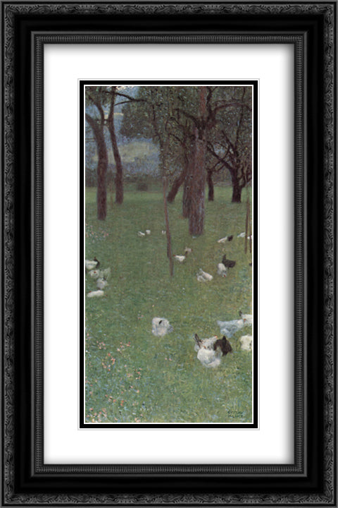 After the Rain (Garden with Chickens in St. Agatha) 16x24 Black Ornate Wood Framed Art Print Poster with Double Matting by Klimt, Gustav