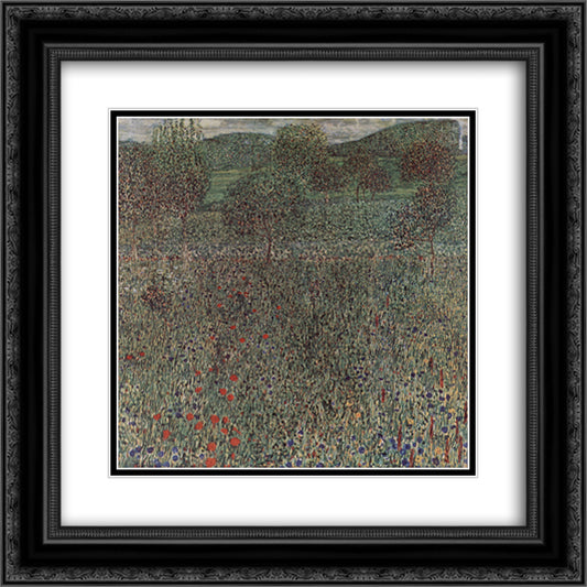 Blooming field 20x20 Black Ornate Wood Framed Art Print Poster with Double Matting by Klimt, Gustav