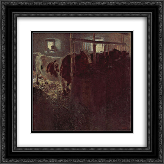 Cows in the barn 20x20 Black Ornate Wood Framed Art Print Poster with Double Matting by Klimt, Gustav