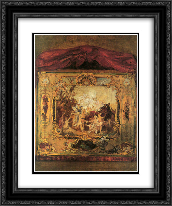 Draft of a theater curtain 20x24 Black Ornate Wood Framed Art Print Poster with Double Matting by Klimt, Gustav