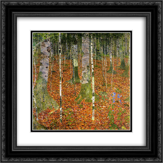 Farmhouse with Birch Trees 20x20 Black Ornate Wood Framed Art Print Poster with Double Matting by Klimt, Gustav