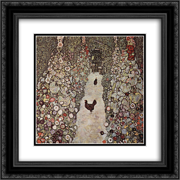 Garden with Roosters 20x20 Black Ornate Wood Framed Art Print Poster with Double Matting by Klimt, Gustav