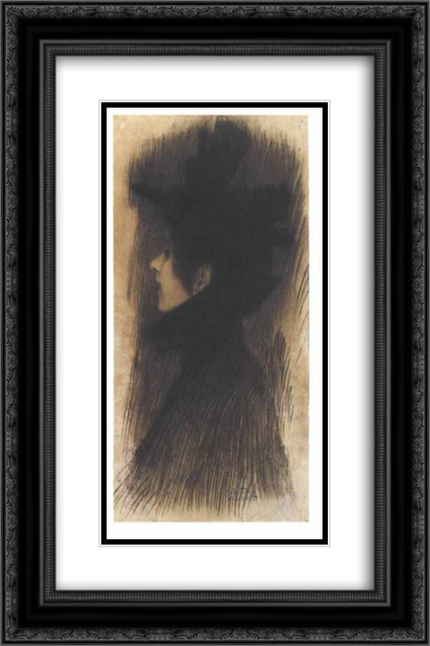 Girl with hat and cape in profil 16x24 Black Ornate Wood Framed Art Print Poster with Double Matting by Klimt, Gustav