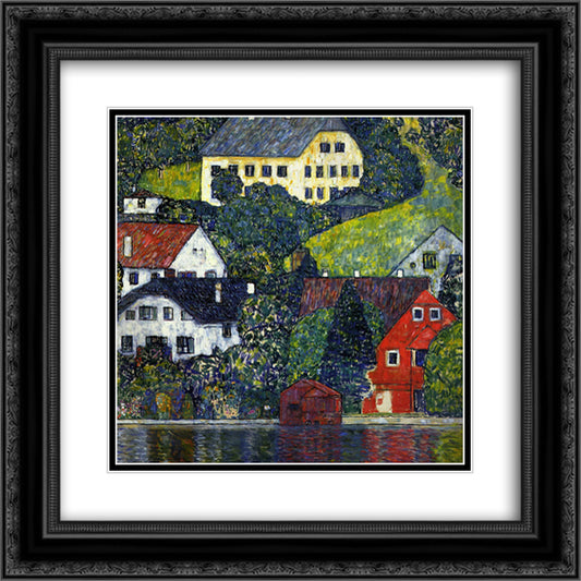 Houses at Unterach on the Attersee 20x20 Black Ornate Wood Framed Art Print Poster with Double Matting by Klimt, Gustav