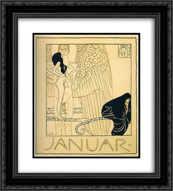 Januar 20x22 Black Ornate Wood Framed Art Print Poster with Double Matting by Klimt, Gustav