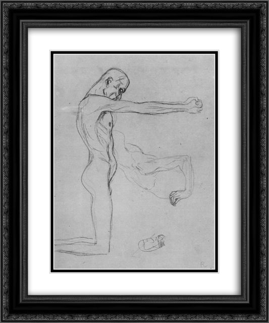 Kneeling Male Nude With Sprawled Out Arms, Male Torso 20x24 Black Ornate Wood Framed Art Print Poster with Double Matting by Klimt, Gustav