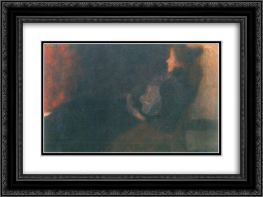 Lady by the Fireplace 24x18 Black Ornate Wood Framed Art Print Poster with Double Matting by Klimt, Gustav