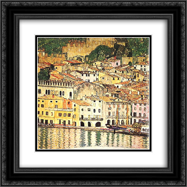 Malcesine on Lake Garda 20x20 Black Ornate Wood Framed Art Print Poster with Double Matting by Klimt, Gustav