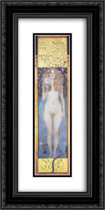 Nuda Veritas 12x24 Black Ornate Wood Framed Art Print Poster with Double Matting by Klimt, Gustav