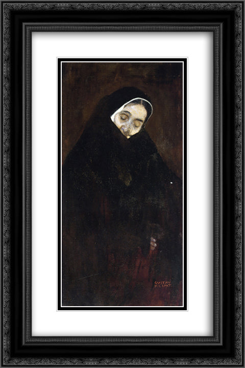 Old Woman 16x24 Black Ornate Wood Framed Art Print Poster with Double Matting by Klimt, Gustav