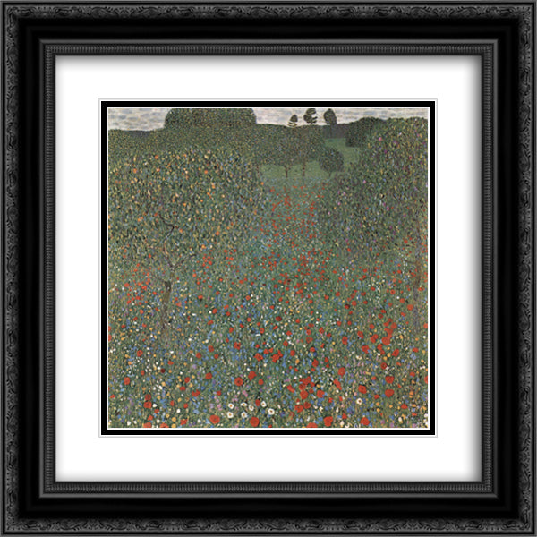 Poppy Field 20x20 Black Ornate Wood Framed Art Print Poster with Double Matting by Klimt, Gustav