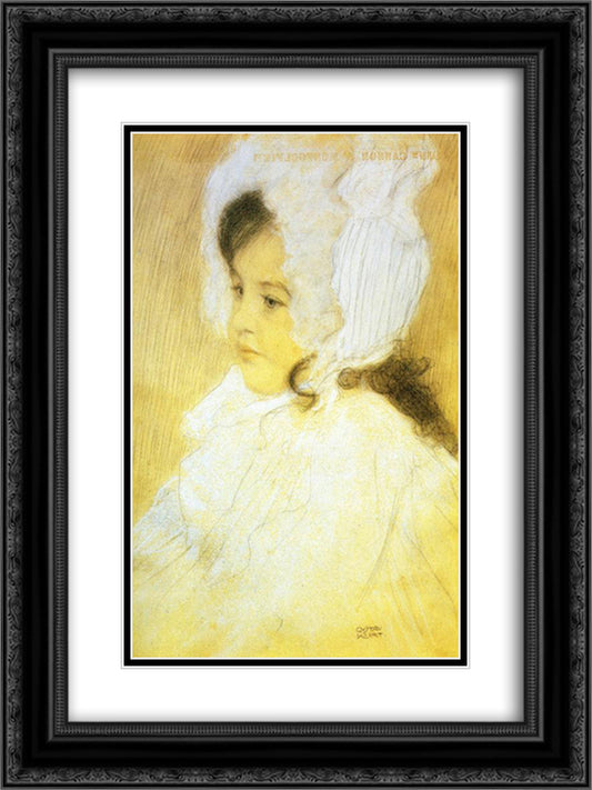 Portrait of a Girl 18x24 Black Ornate Wood Framed Art Print Poster with Double Matting by Klimt, Gustav