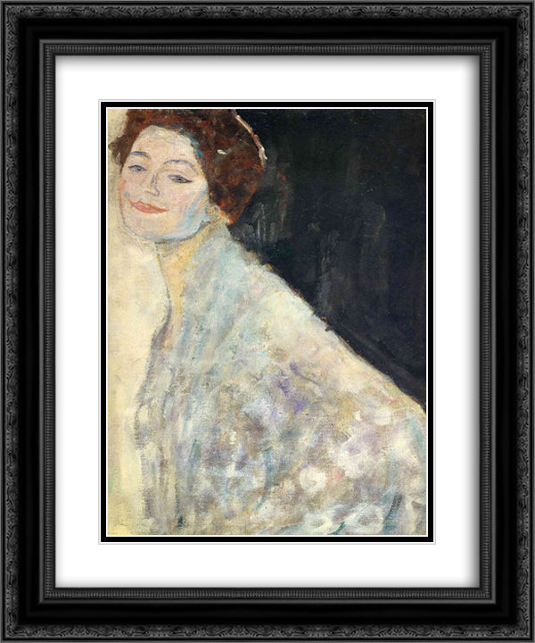 Portrait of a Lady in White (unfinished) 20x24 Black Ornate Wood Framed Art Print Poster with Double Matting by Klimt, Gustav