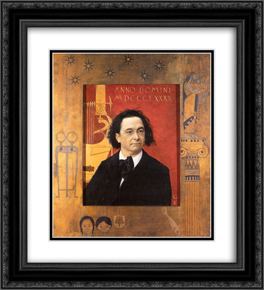 Portrait of Joseph Pembauer 20x22 Black Ornate Wood Framed Art Print Poster with Double Matting by Klimt, Gustav