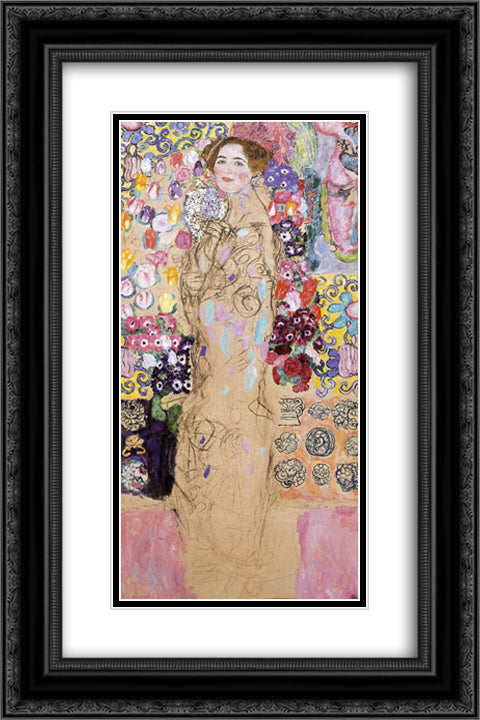 Portrait of Maria Munk (unfinished) 16x24 Black Ornate Wood Framed Art Print Poster with Double Matting by Klimt, Gustav