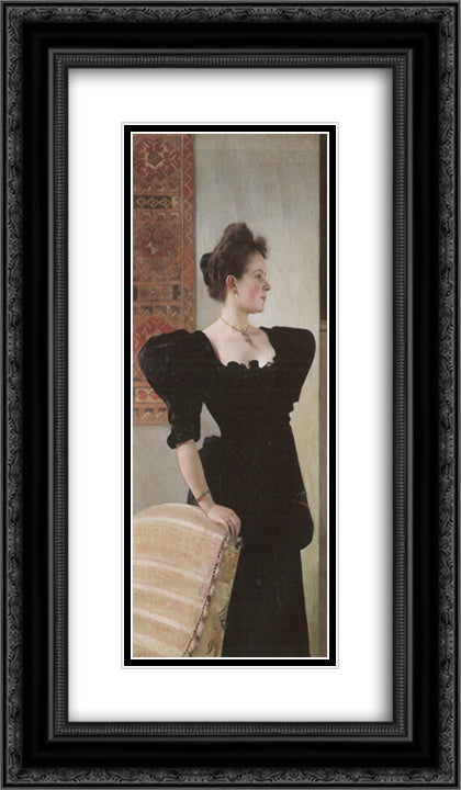 Portrait of Marie Breunig 14x24 Black Ornate Wood Framed Art Print Poster with Double Matting by Klimt, Gustav