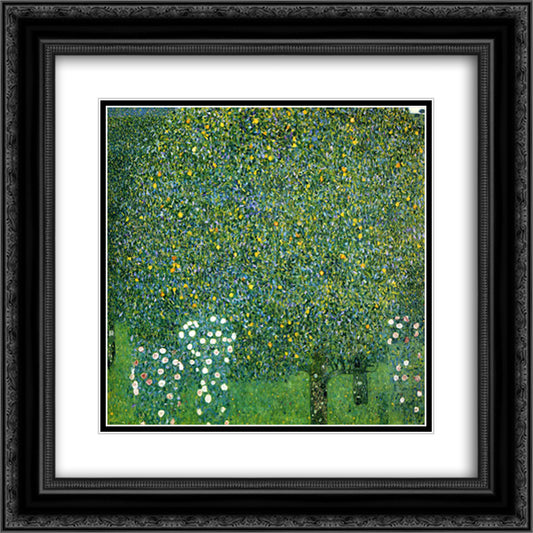 Roses under the Trees 20x20 Black Ornate Wood Framed Art Print Poster with Double Matting by Klimt, Gustav