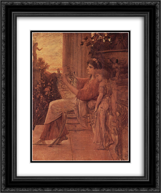 Sappho 20x24 Black Ornate Wood Framed Art Print Poster with Double Matting by Klimt, Gustav