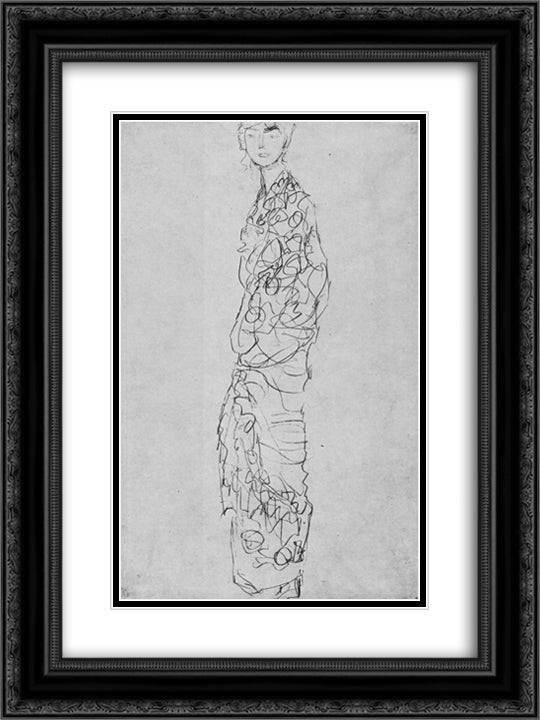 Standing Woman in Kimono (Dame im Kimono) 18x24 Black Ornate Wood Framed Art Print Poster with Double Matting by Klimt, Gustav