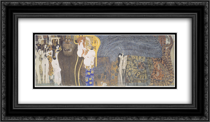 The Beethoven Frieze The Hostile Powers. Far Wall 24x14 Black Ornate Wood Framed Art Print Poster with Double Matting by Klimt, Gustav