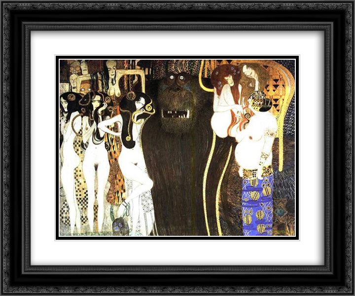 The Beethoven Frieze The Hostile Powers. Left part, detail 24x20 Black Ornate Wood Framed Art Print Poster with Double Matting by Klimt, Gustav