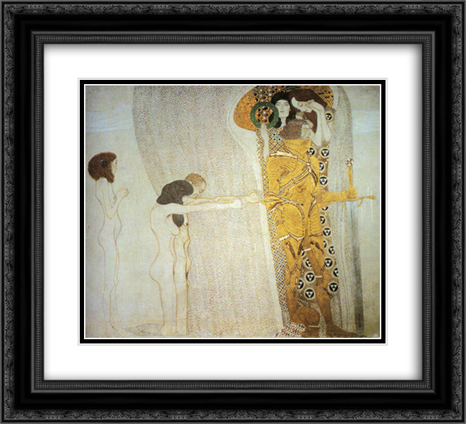 The Beethoven Frieze The Longing for Happiness. Left wall 22x20 Black Ornate Wood Framed Art Print Poster with Double Matting by Klimt, Gustav