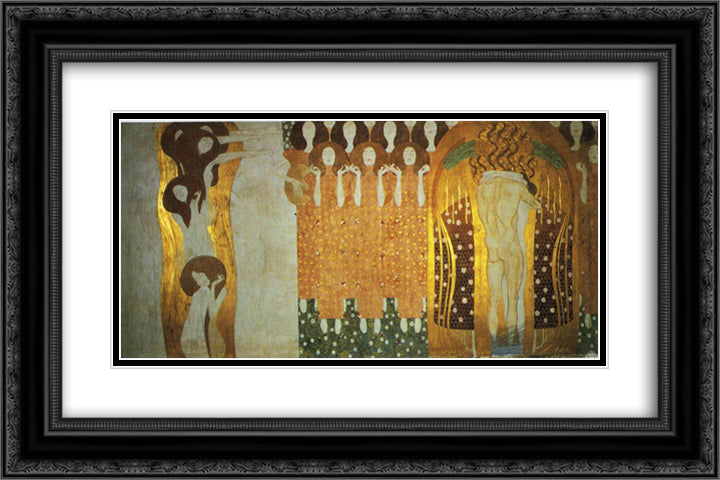 The Beethoven Frieze The Longing for Happiness Finds Repose in Poetry. Right wall 24x16 Black Ornate Wood Framed Art Print Poster with Double Matting by Klimt, Gustav