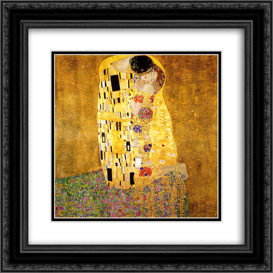 The Kiss 20x20 Black Ornate Wood Framed Art Print Poster with Double Matting by Klimt, Gustav