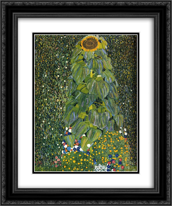 The Sunflower 20x24 Black Ornate Wood Framed Art Print Poster with Double Matting by Klimt, Gustav