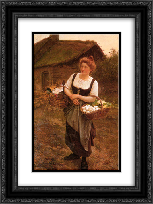 The Farm Girl 18x24 Black Ornate Wood Framed Art Print Poster with Double Matting by Boulanger, Gustave