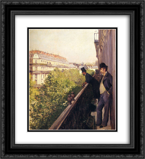 A Balcony, Boulevard Haussmann 20x22 Black Ornate Wood Framed Art Print Poster with Double Matting by Caillebotte, Gustave