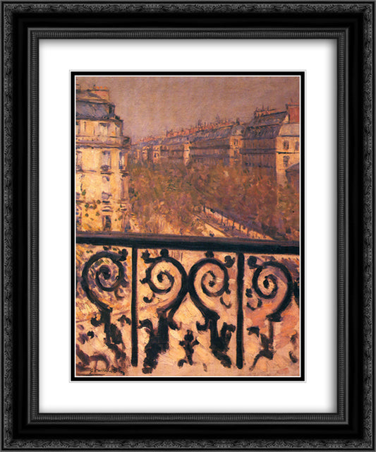 A Balcony in Paris 20x24 Black Ornate Wood Framed Art Print Poster with Double Matting by Caillebotte, Gustave