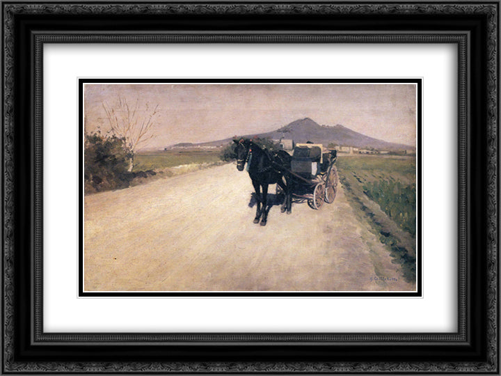 A Road in Naples 24x18 Black Ornate Wood Framed Art Print Poster with Double Matting by Caillebotte, Gustave