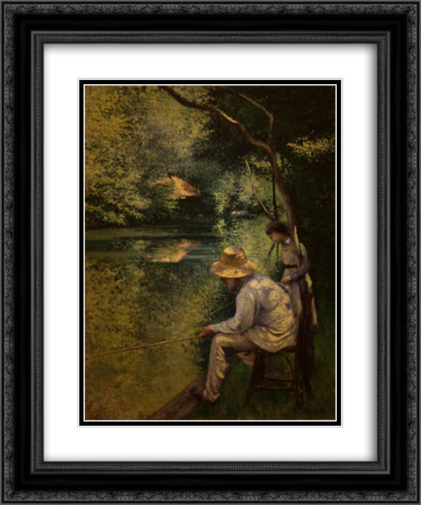 Angling 20x24 Black Ornate Wood Framed Art Print Poster with Double Matting by Caillebotte, Gustave