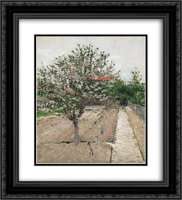 Apple Tree in Blossom 20x22 Black Ornate Wood Framed Art Print Poster with Double Matting by Caillebotte, Gustave