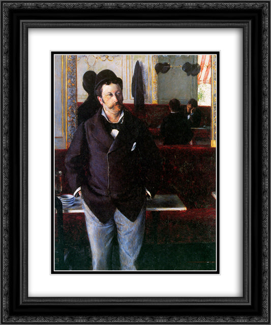 At the Cafe, Rouen 20x24 Black Ornate Wood Framed Art Print Poster with Double Matting by Caillebotte, Gustave