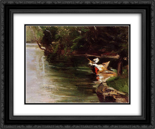 Banks of the Yerres 24x20 Black Ornate Wood Framed Art Print Poster with Double Matting by Caillebotte, Gustave