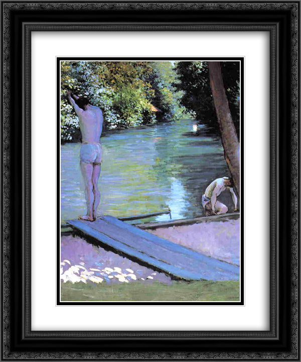 Bather Preparing to Dive 20x24 Black Ornate Wood Framed Art Print Poster with Double Matting by Caillebotte, Gustave